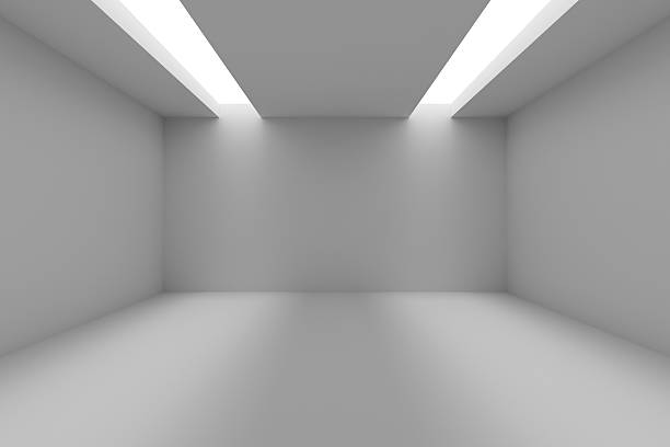 istock Empty room with white walls and opening in ceiling 500774136