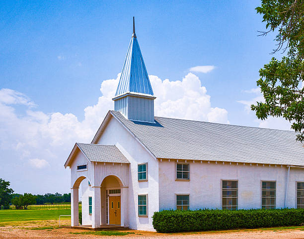 Small White Church in Rural East Texas With Christmas Decorations and Blue Sky Rural East Texas
