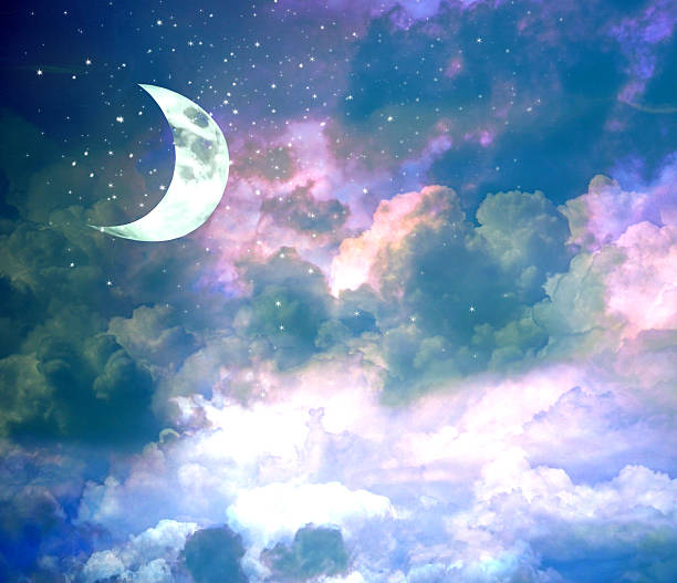 istock New moon on evening blue sky with shining stars 500782260