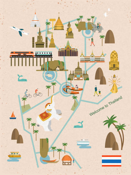 ilustrações de stock, clip art, desenhos animados e ícones de tailândia andar mapa - erawan