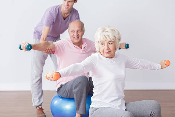 istock Positive seniors at fitness studio 500784810