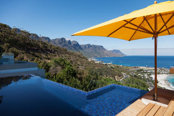 istock View of ocean from sunny patio with infinity pool 500786155