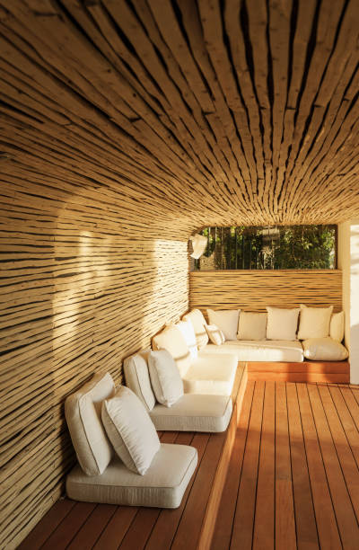 istock Cushions on sunny wooden patio 500786159