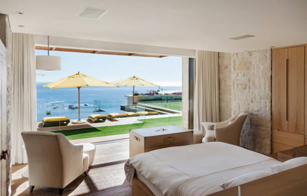 istock Bedroom overlooking patio and ocean 500786201