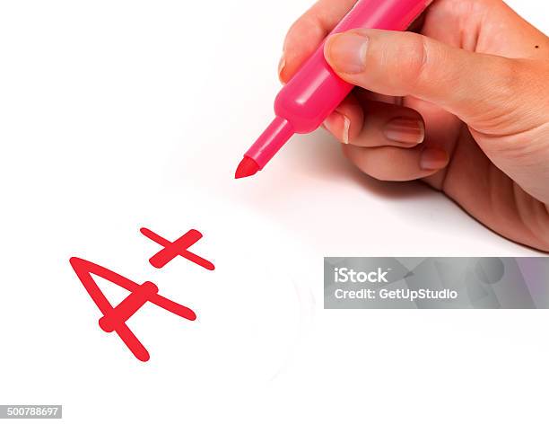 Hand Draving Red Positive Mark On White Stock Photo - Download Image Now - Teacher, Grading, Perfection