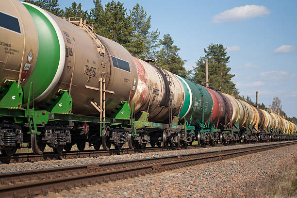 The train tanks with oil and fuel The tank with oil and fuel transportation by rail rail car stock pictures, royalty-free photos & images