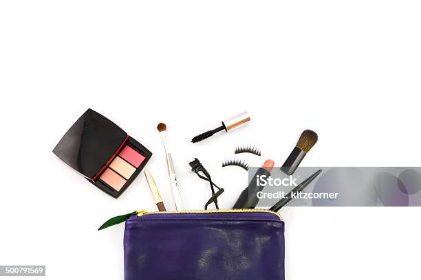 Make Up Bag With Cosmetics Stock Photo - Download Image Now - Adult, Arts Culture and Entertainment, Bag