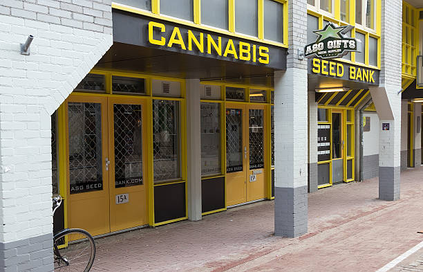 Bank of seeds of cannabis on the streets of Amsterdam stock photo