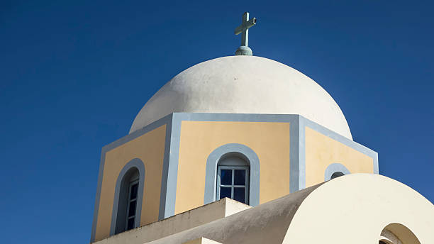 istock White church and blue sky, Santorini 500792159