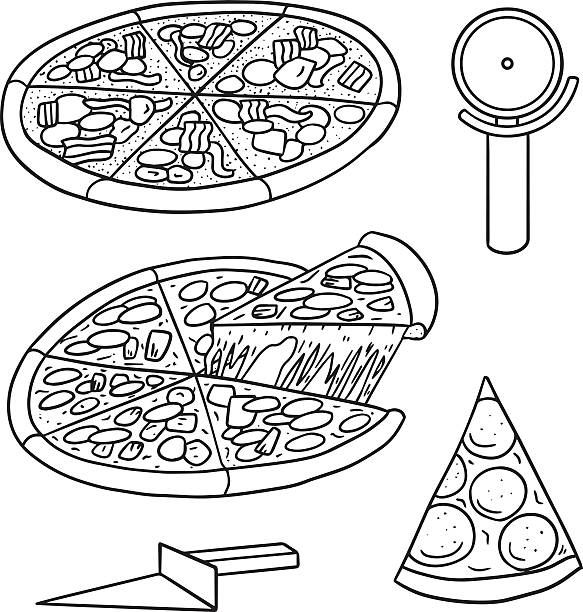 vector set of pizza vector set of pizza pizza cutter stock illustrations