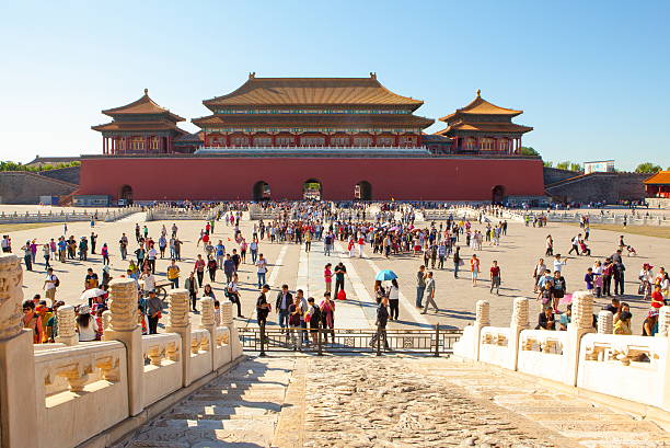 Palace museum scene-Meridian Gate Beijing, Chiana - September 13, 2015: Palace museum scene-Meridian Gate. The Palace museum is comprehensive museum of China established on the basis of mingqing palaces and its collections. meridian mississippi stock pictures, royalty-free photos & images