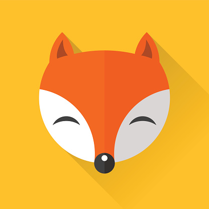 Red fox on yellow background. Flat, geometric icon. Flat shapes easy to manipulate. Included JPG 3000x3000 px