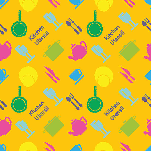 pixel art küchenzubehör-muster - pixel art grafiken stock-grafiken, -clipart, -cartoons und -symbole