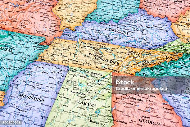 Map Of Tennessee And Kentucky States Stock Photo - Download Image Now - Map, Tennessee, Kentucky