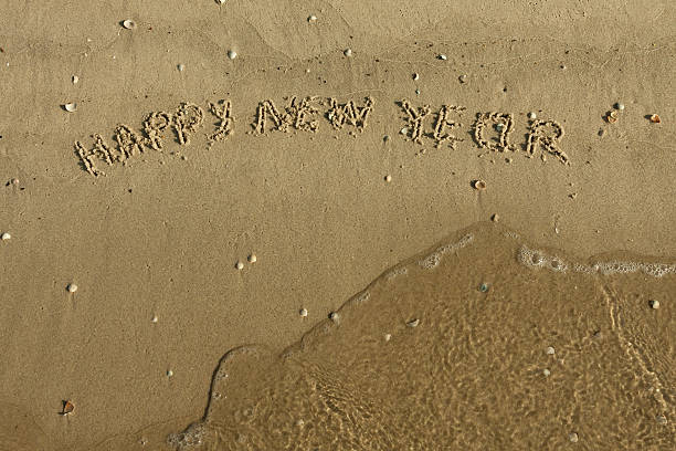 istock Inscription Happy new year on the sand 500804041