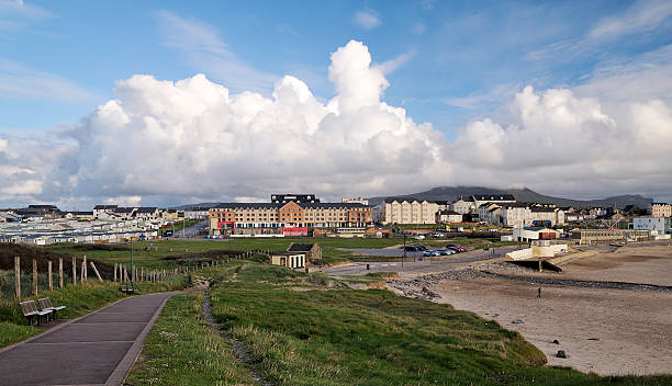 Bundoran panorama Bundoran, County Donegal, Ireland. Embrace the arrival of summer with a special weekend away in beautiful Bundoran. Treat yourself with a getaway in the town that has something for everyone. Beautiful scenery, bustling shops and great restaurants and pubs make this the perfect holiday destination. bundoran stock pictures, royalty-free photos & images