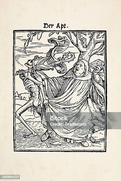 Abbot Prise De Skeleton Danse De Mort Après Holbein Vecteurs libres de droits et plus d'images vectorielles de Adulte