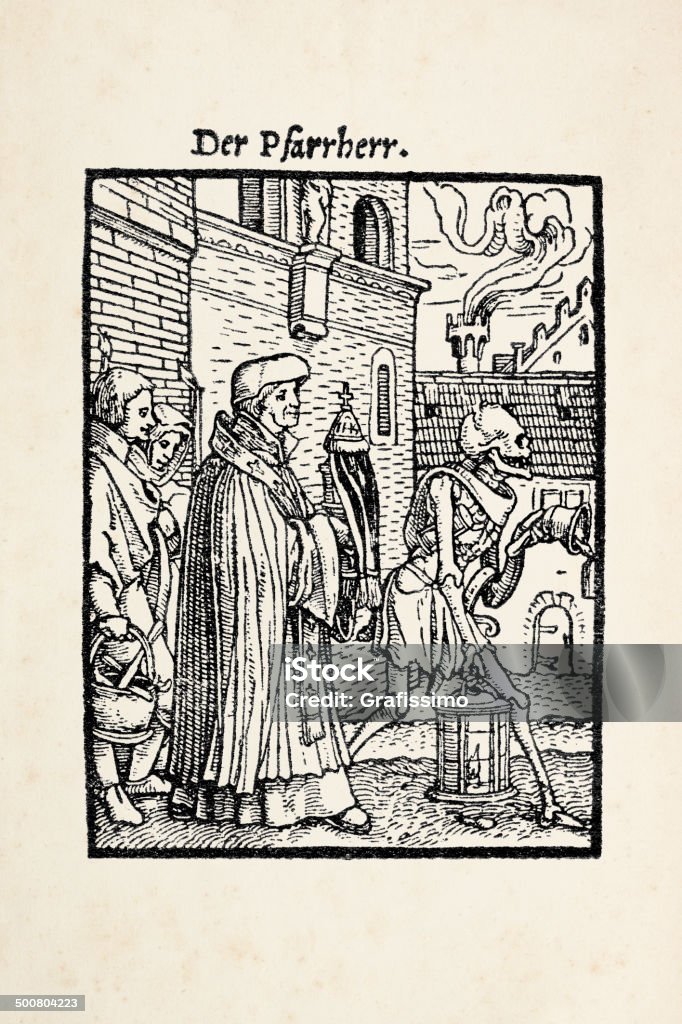 Prêtre avec construction "squelette de danse de mort après Holbein - Illustration de Adulte libre de droits