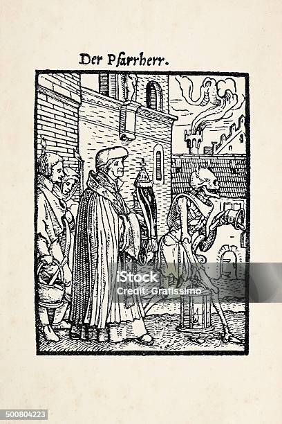 Prêtre Avec Construction Squelette De Danse De Mort Après Holbein Vecteurs libres de droits et plus d'images vectorielles de Adulte