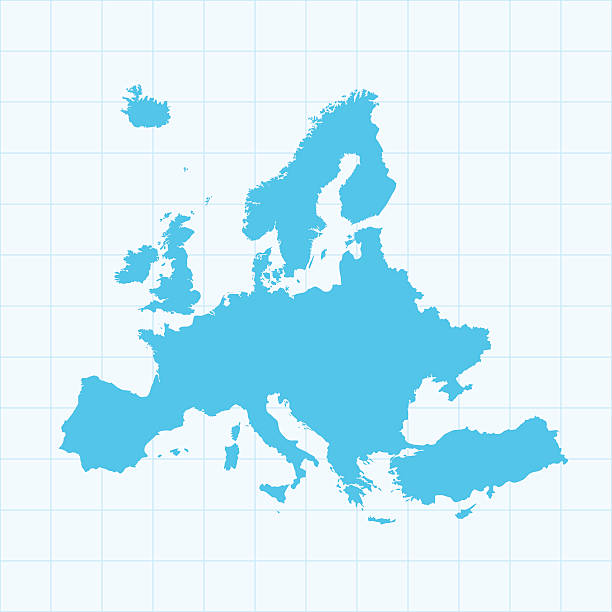 ilustrações de stock, clip art, desenhos animados e ícones de europa mapa na grelha em fundo azul - continente área geográfica