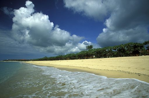 A beach on Kuta Beach in Kuta Bay in the south of Bali on the island of Bali in Indonesia.