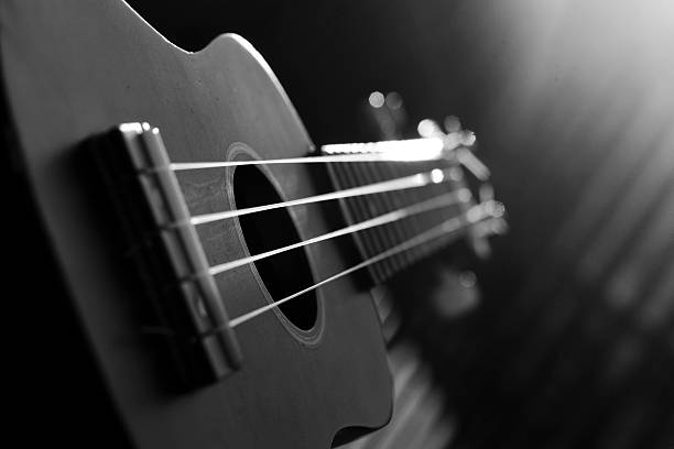 istock Ukulele in the sunshine, black nad white, background 500805910