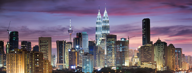 A cityscape of the downtown area of Kuala Lumpur, capital city of Malaysia.