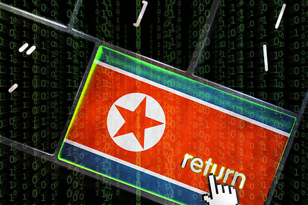 Distributed Denial of service concept in North Korea Distributed Denial of service concept with the focus on the return button overlaid with binary code distributed denial of stock pictures, royalty-free photos & images