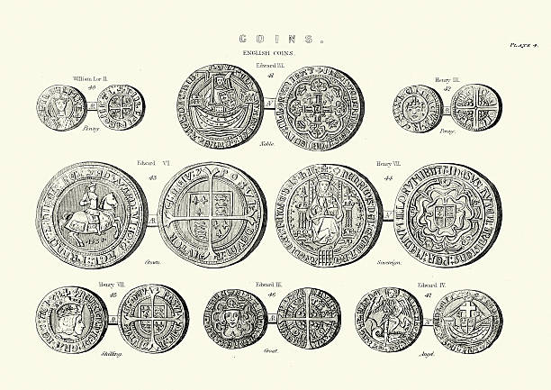 ilustraciones, imágenes clip art, dibujos animados e iconos de stock de medieval inglés monedas - enrique iii de inglaterra