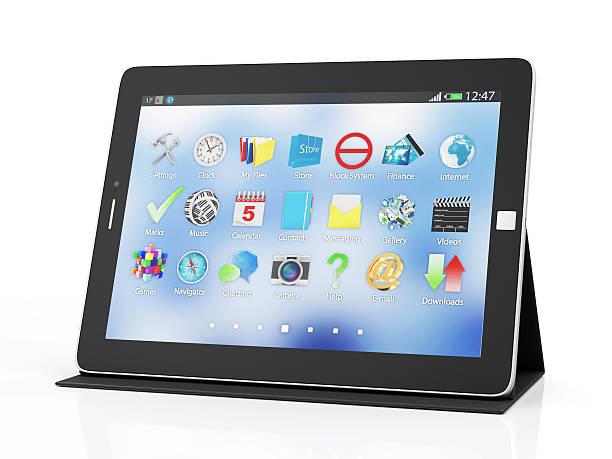 Modern Black Tablet PC on Stand stock photo
