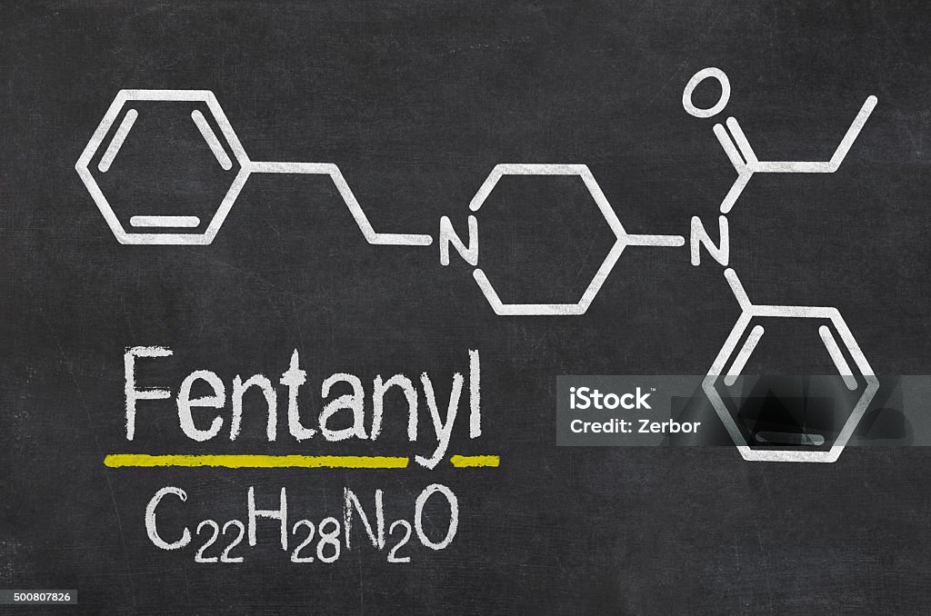 Tafel mit die chemische Formel von Fentanyl - Lizenzfrei Fentanyl Stock-Foto