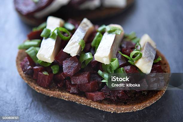 Open Danish Sandwich Stock Photo - Download Image Now - Antipasto, Appetizer, Beet