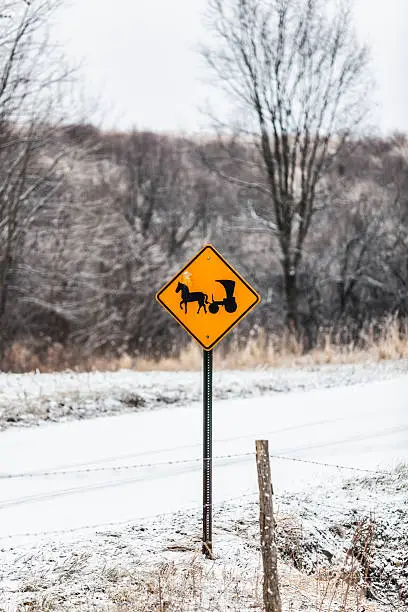 Photo of Rural Winter Amish Horse And Buggy Road Sign