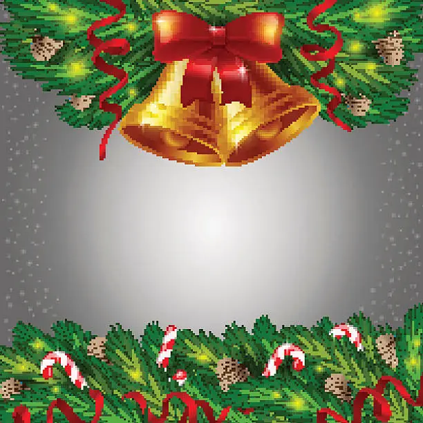 Vector illustration of Christmas bells and candy canes