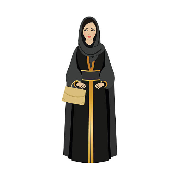 bildbanksillustrationer, clip art samt tecknat material och ikoner med muslim girl with traditional hijab. abaya fashion muslim girl holding golden bag - iranian girl