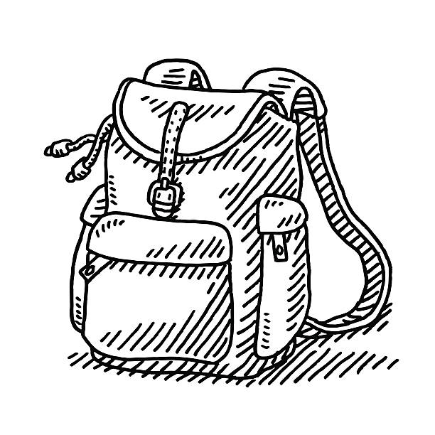 Hiking Backpack Drawing Hand-drawn vector drawing of a Hiking Backpack. Black-and-White sketch on a transparent background (.eps-file). Included files are EPS (v10) and Hi-Res JPG. hiking drawings stock illustrations