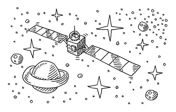 Vector illustration of Satellite Space Stars Planet Drawing