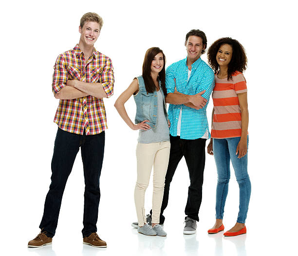 istock Man standing in front  & three friends stand behind 500828675