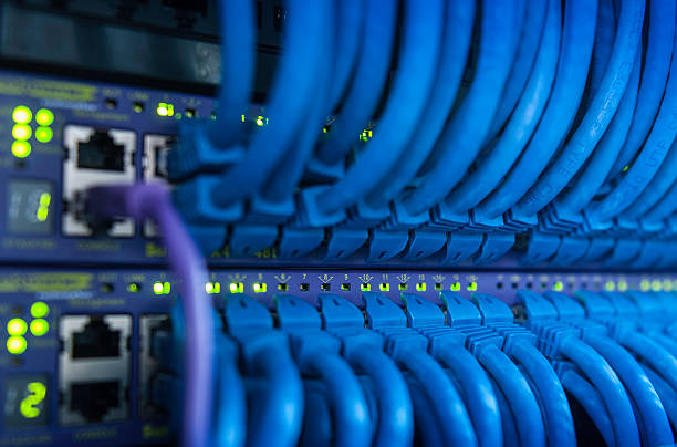 connexions bleu - network connection plug network server cable data photos et images de collection