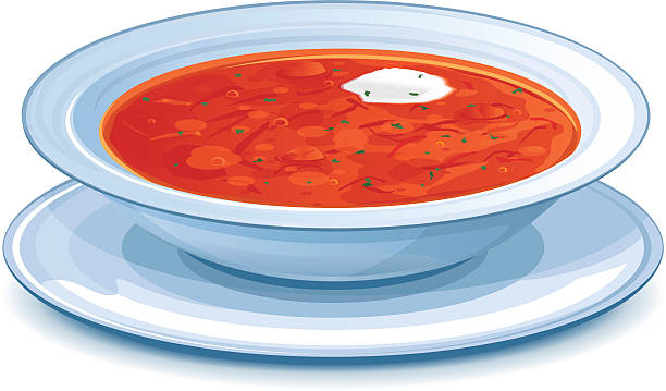 Plate with red borscht Plate with red borscht and sour cream, eps10 illustration make transparent objects and opacity masks clotted cream stock illustrations