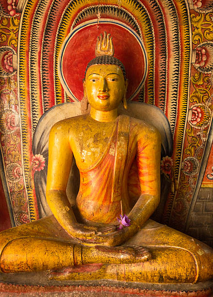 Mulkirigala, Sri Lanka, Asia, 02.07.2014: statue of reclining Buddha inside the caves of the Mulkirigala temple