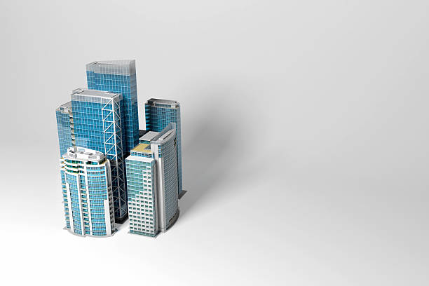 istock Group of 3D modern buildings on neutral background, copy space 500831931