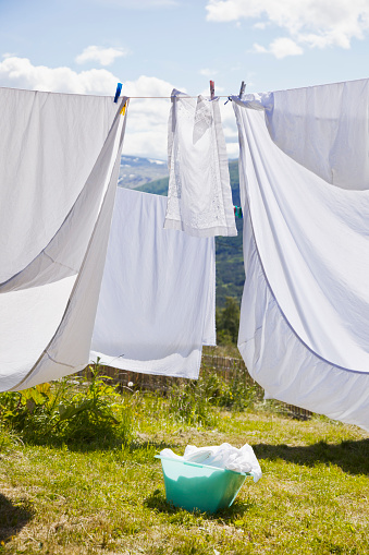 Backlit laundry in Gudbrandsdalen, Norway in early summer.