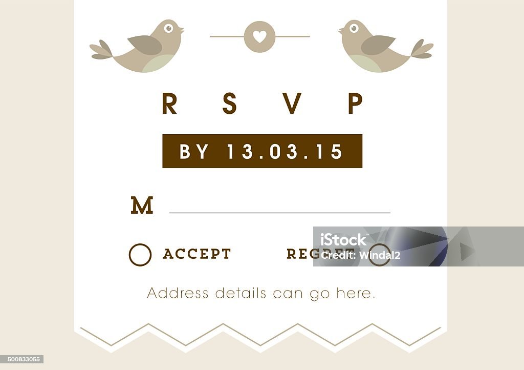 RSVP oro amore a tema uccelli di design - arte vettoriale royalty-free di Aggiornamento - Comunicazione