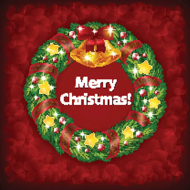 Vector illustration of Christmas wreath on Red Background