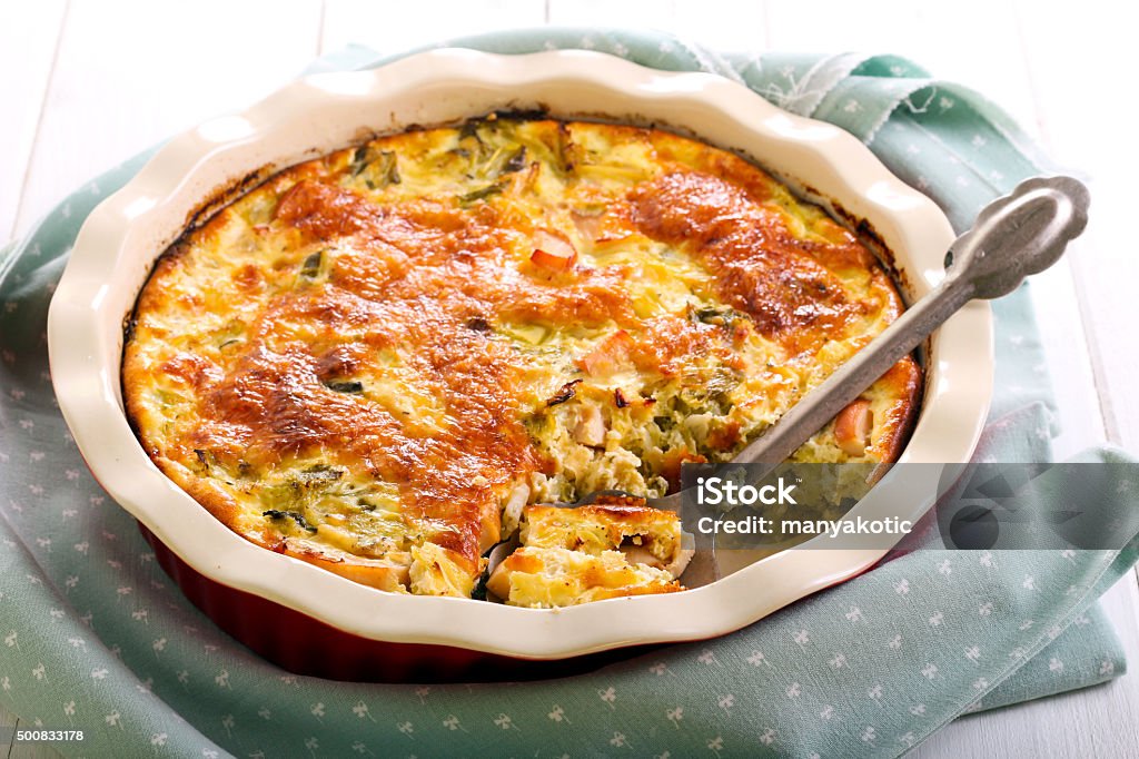 Cabbage and chicken bake Cabbage and chicken bake in a tin Gratin Stock Photo