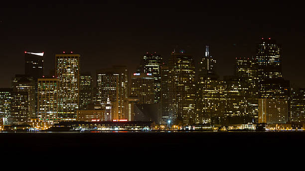 View of San Francisco at night from Treasure Island stock photo