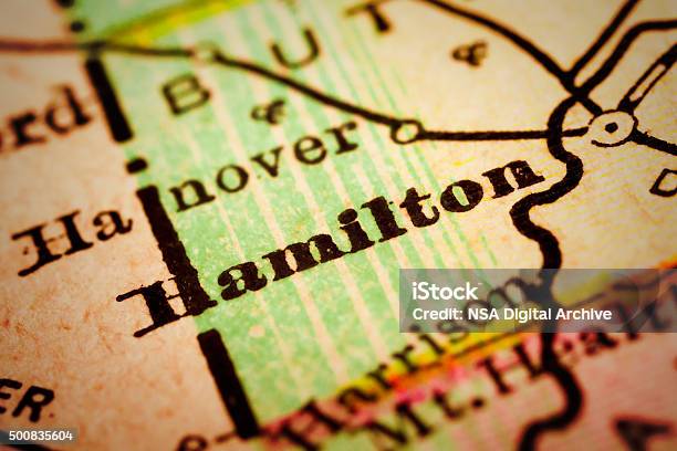Hamilton Ohio On An Antique Map Stock Photo - Download Image Now - 2015, Cartography, Extreme Close-Up
