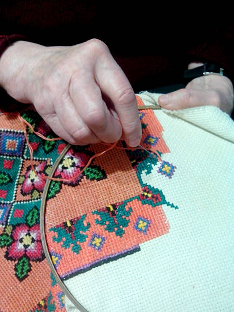 istock The woman embroiders with a cross a pattern. 500837048