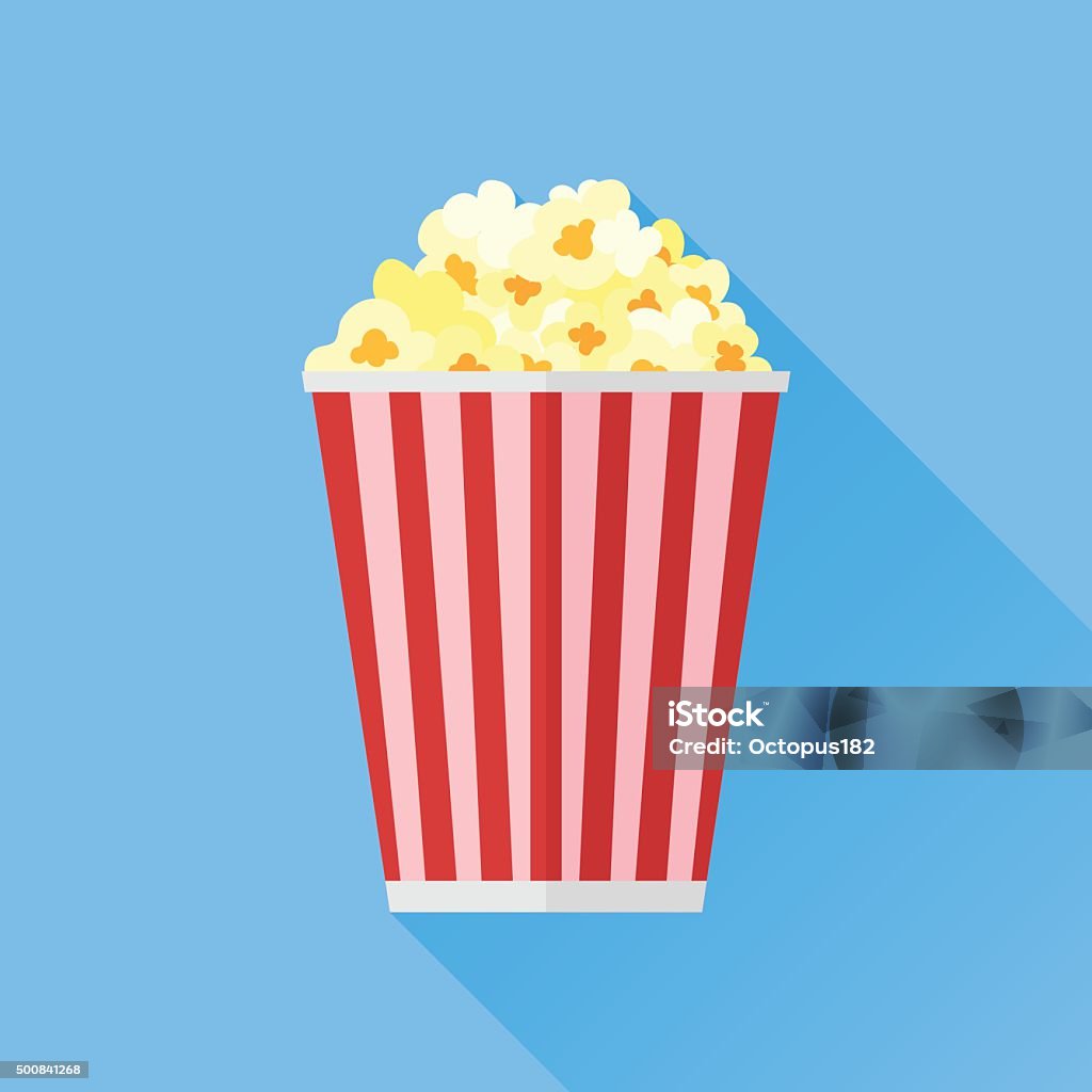 Popcorn flat icon Popcorn flat icon with long shadow on blue background Popcorn stock vector